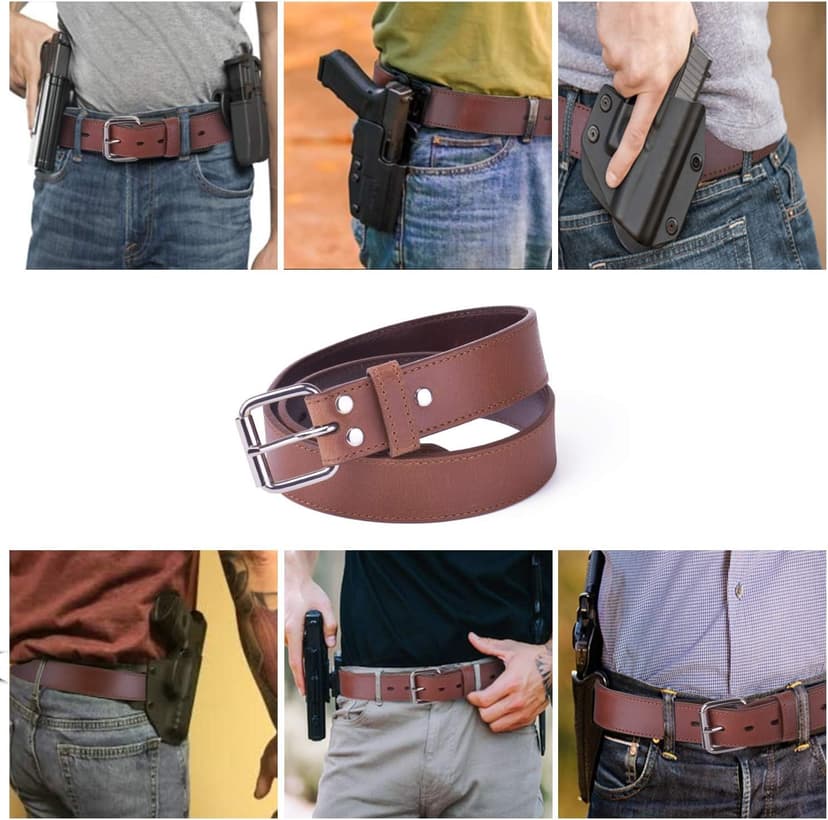 POYOLEE Concealed Carry CCW Leather Gun Belt | Top Grain Leather Belt for Gun Carry | Mens Heavy Duty EDC Belt 1 1/2-Inch