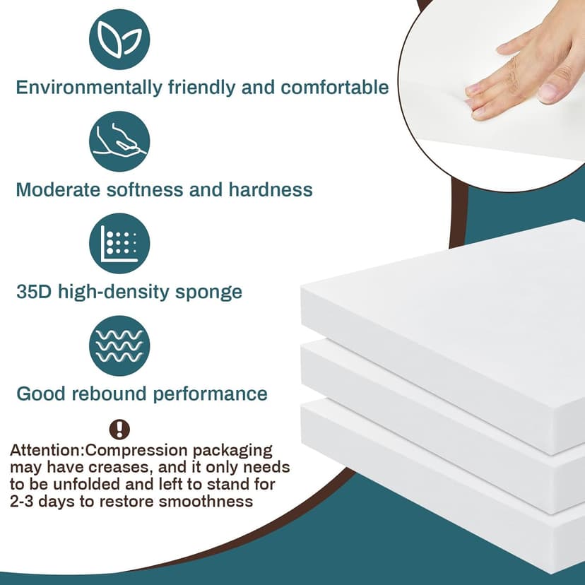 Frienda 3 Pack 3 x 20 x 20 Inch Upholstery High Density Foam Cushion Replacement Square Cut to Size Foam Couch for Chair Couches Padding Shipping Packing DIY Cosplay Projects
