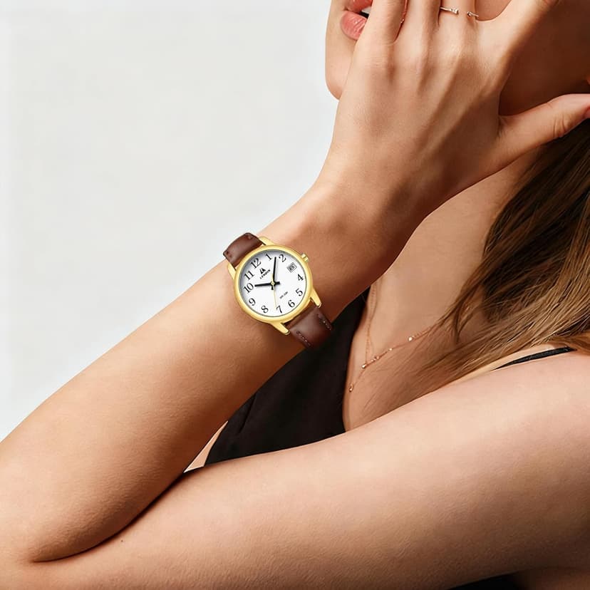 LN LENQIN Ladies Watches Analog Quartz Watch for Women Waterproof Women's Wrist Watches Easy Reader Womens Watch with Leather Strap