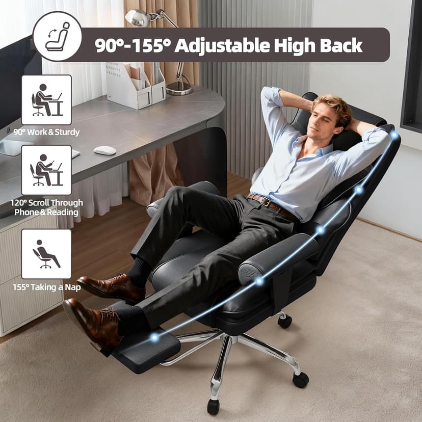 7-Point Massage Office Chair,Heated Desk Manageral Chair,Ergonomic Executive Chair with Footrest,Adjustable Armrest，Computer Chair for Offices, Study Areas, Gaming Spaces,Black