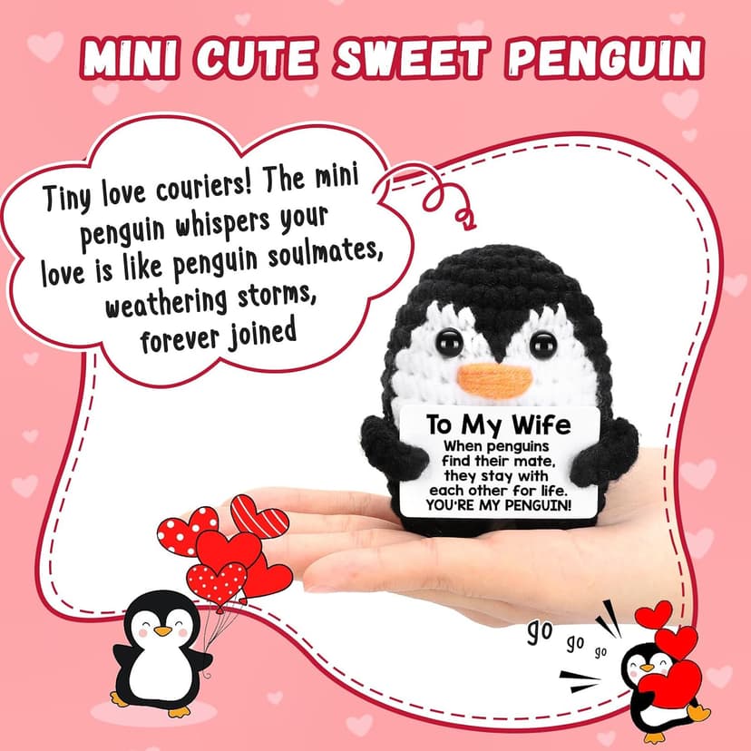 Gifts for Her Wife from Husband Birthday Christmas, To My Wife Handmade Crochet Emotional Mini Funny Penguin, Romantic Wedding Anniversary Valentines Gifts for Women Her, Small Cute Love Sign Decor
