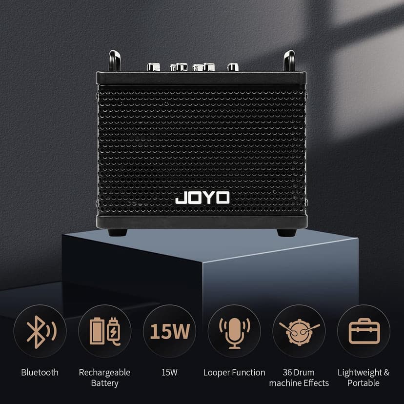 JOYO 15W Portable Guitar Amp Combo | 9 Preamp Models + Looper, Drum Machine, Modulation, Delay & Reverb | Rechargeable Battery | Digital Modeling | for Practice, Solo & Small Gigs (DC-15S)
