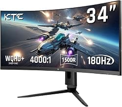 KTC 34 Inch Ultrawide Monitor, 180Hz WQHD 3440X1440 Curved Gaming Monitor, 1500R PC Monitor, HDR, FreeSync & G-Sync, HDMI, DisplayPort, VESA, Tilt Swivel Height Pivot Adjustment, H34S18S