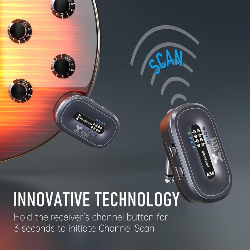 Xvive A58 Wireless Guitar System 5.8GHz Wireless Guitar Transmitter Receiver for Active or Passive Pickup Electric/Acoustic Bass Guitar