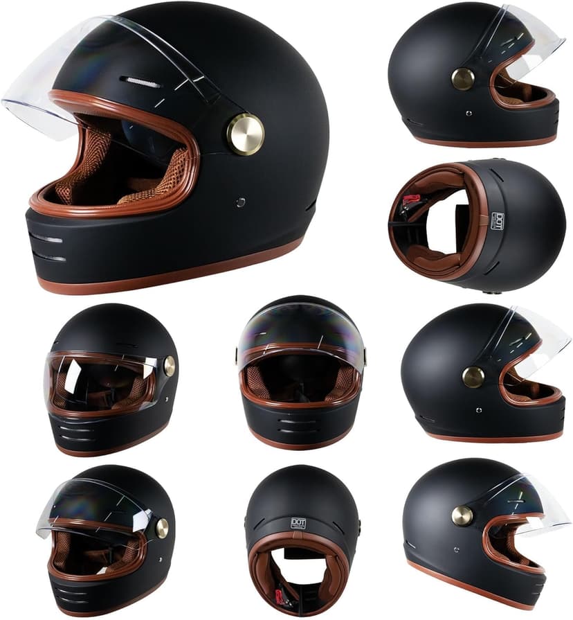 Retro Motorcycle Helmet for Adults?Vintage Full Face Helmet with Ventilation System, Waterproof Design for Motorcycle Riding