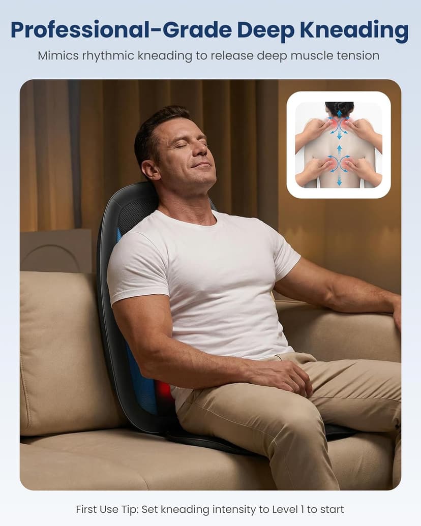 COMFIER Shiatsu Back Massager with Heat,Deep Tissue Kneading Massage Seat Cushion,Massage Chair Pad for Full Back,Body Massager for Home or Office Chair use, Father Day Gift for Men