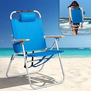 VINGLI 17" Tall Beach Chair, Aluminum Backpack Beach Chairs for Adults, Portable with Adjustable Straps, 3-Position Reclining, Cup Holder, High Lightweight Beach Chairs for Beach