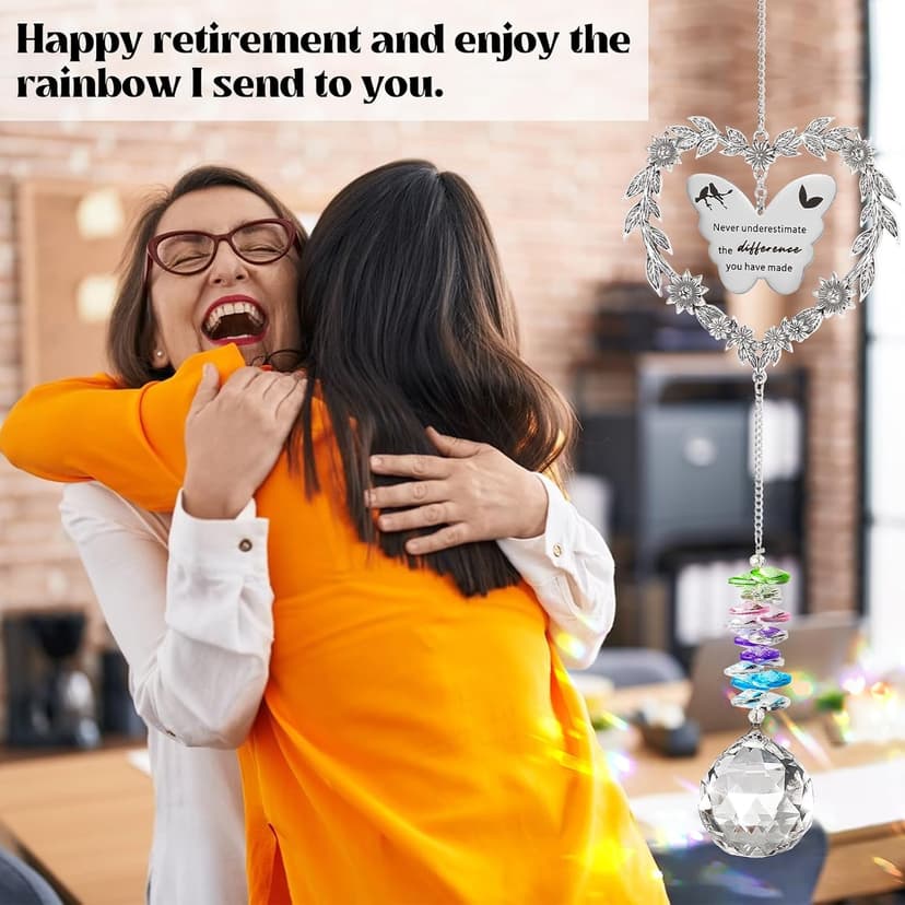 Retirement Party Decoration Hanging Ornament, Personalized Heart-Shaped Retired Farewell Gifts for Coworkers, Men, Friends Retirement Gift for Woman, Happy Retirement Crystal Suncatcher with Card B0DMD46SD7