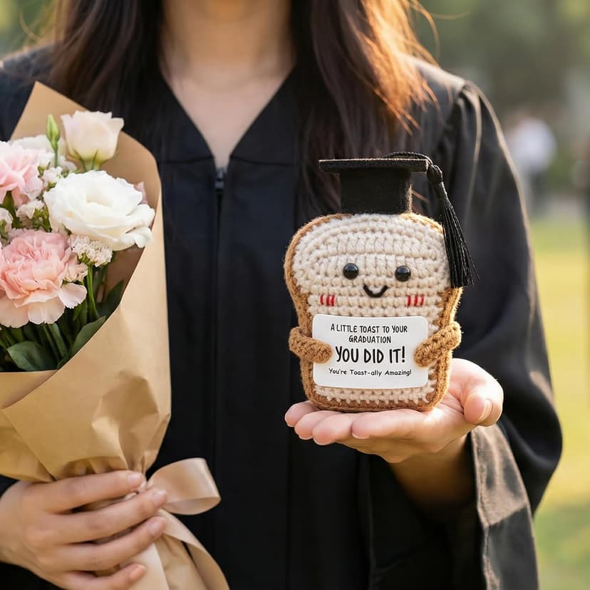 Crisky Handmade Funny Graduation Gifts, Positive Crochet Toast with Little Graduation Card and Grad Caps - You are Totally Amazing - Grad Gifts for College University Masters Degree B0GBVS3MZF