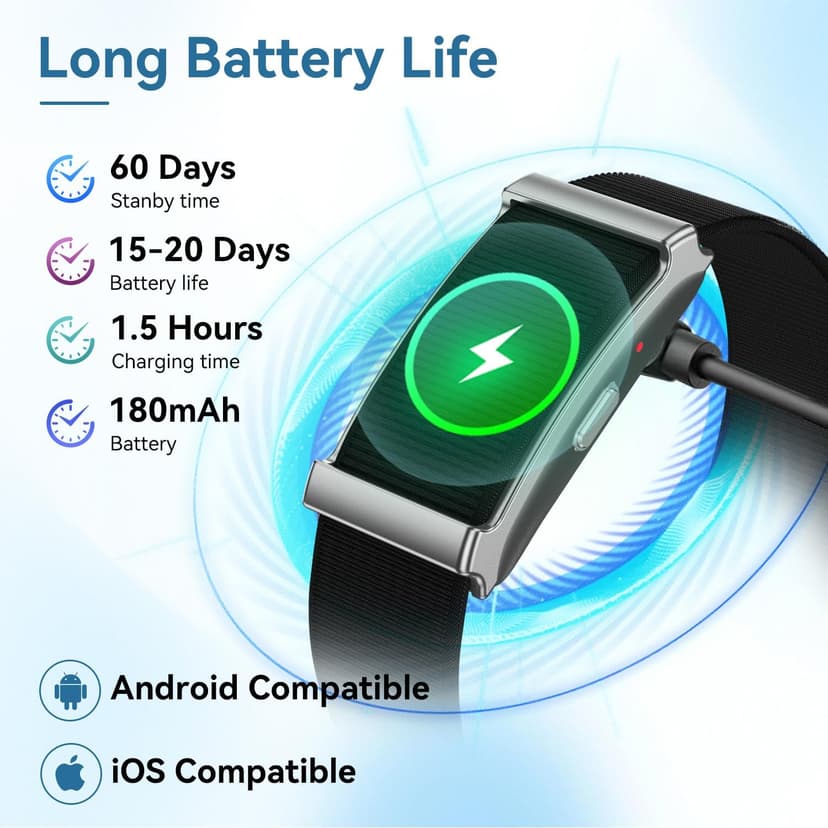 Smart Bracelet for Men Women，Health Activity Fitness Trackers with Continuous Heart Rate Monitor, 24/7 Sleep Tracking, 120+ Sport Modes, 30-Day Battery Life,Includes 2 Replacement Bands(Black)