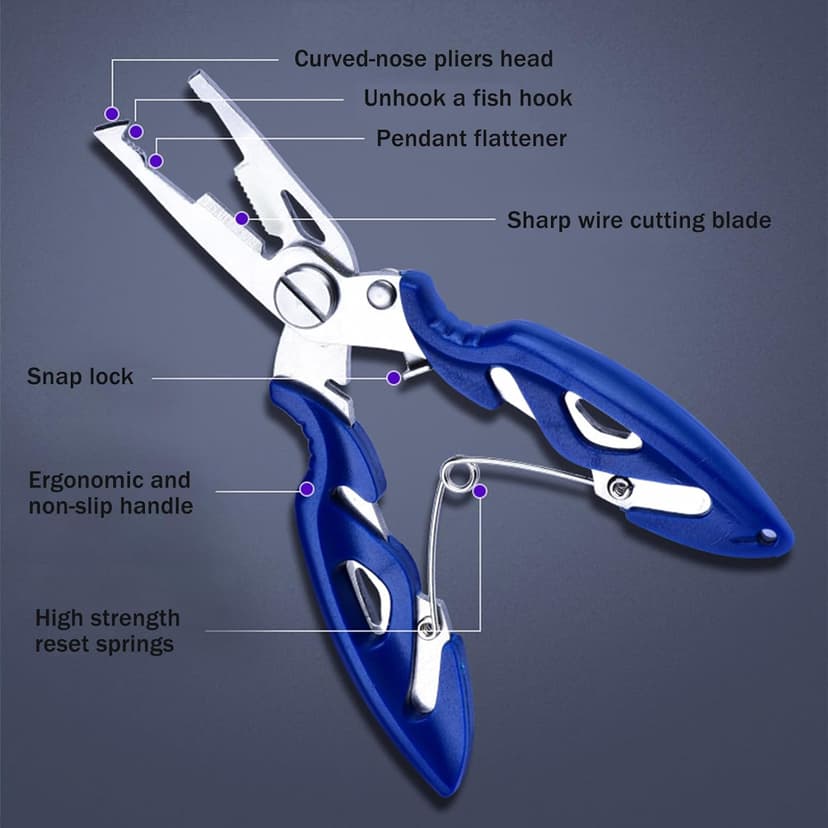 Fishing Pliers, Stainless Steel Fish Hook Remover 2PCS, Multi-Function Fishing Line Cutter Split Ring Opener, Fishing Braid Scissors Gear Accessories Fish Gripper with Lanyard Fly Fishing Tool