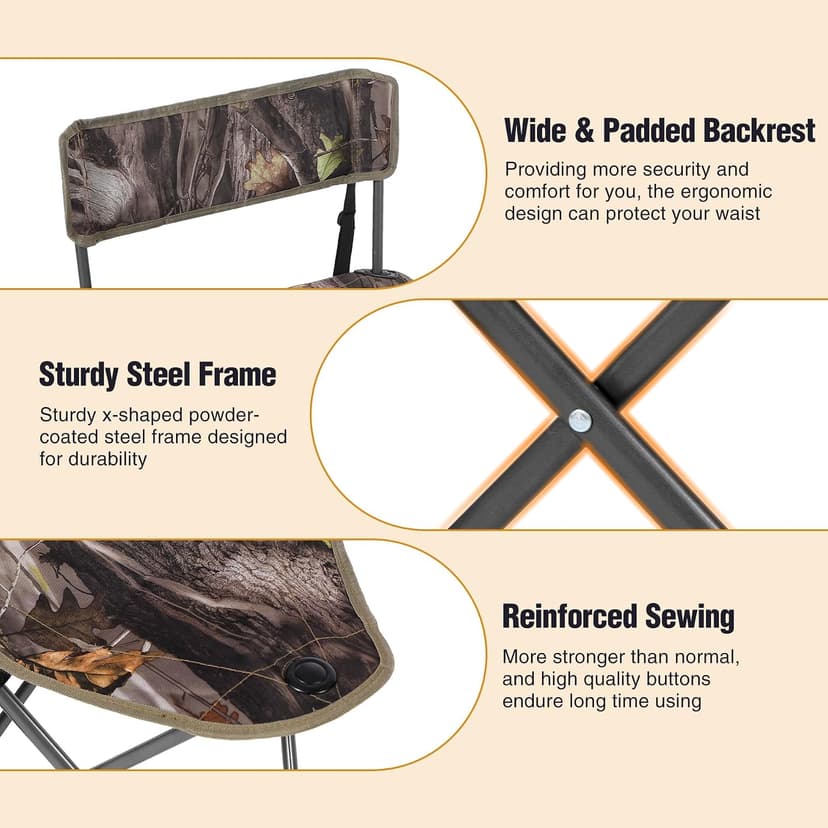 REDCAMP 2 Pack Tripod Hunting Chairs for Blinds, Folding Lightweight Portable Fishing Chair for Adults Hunting Stools with Backrest, Golf Chairs for Spectators, Camo