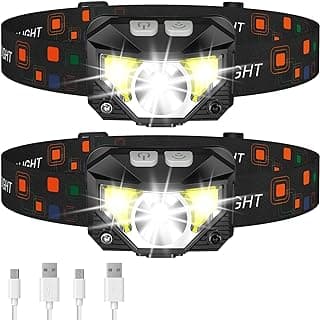LHKNL Headlamp Flashlight, Lumen Ultra-Light Bright LED Rechargeable Headlight with White Red Light, 2-Pack Waterproof Motion Sensor Head Lamp,8 Modes for Outdoor Camping Running Hiking Fishing