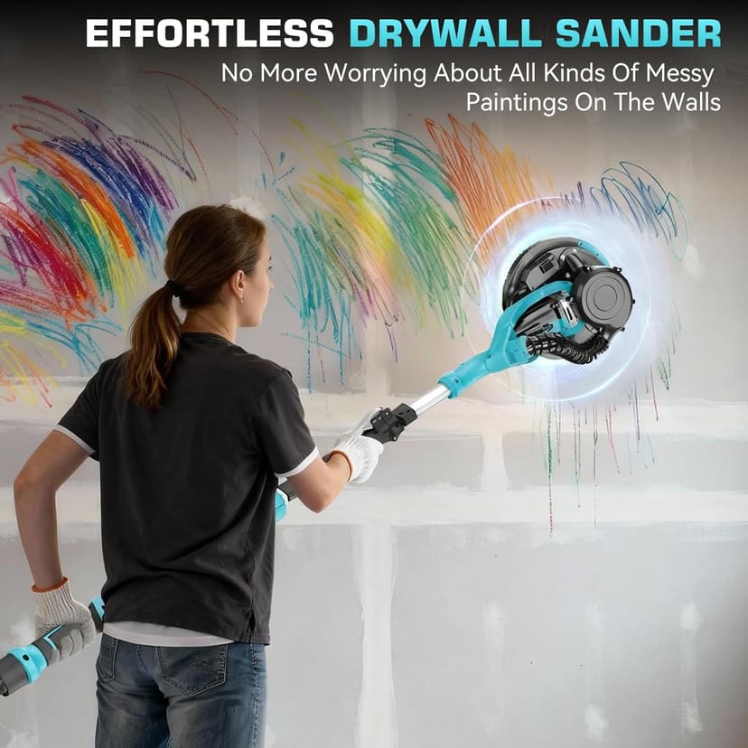 Drywall Sander with Vacuum Dust Collector, 1000W Popcorn Ceiling Removal Tool, Electric Drywall Sander with Digital Display Screen 9 Variable Speed 800-2100RPM, Foldable & Extendable Handle