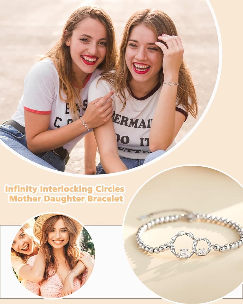 Tarsus Eternal Love Connected at Heart Interlocking 2 Circles Bracelet - Sister Gifts for Birthday, Christmas, Big and Little Sisters