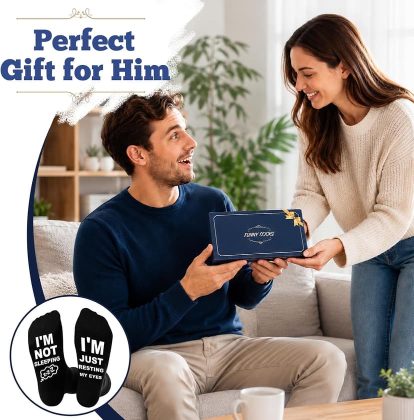Personalized Fathers Day Gift for Dad Husband, Christmas Stocking Stuffers for Men; Comfortable and Soft Novelty socks Niorasen Birthday Gifts for Men Husband Gamer Teen Boys, Cotton Funny Socks B0D5LZSVSV