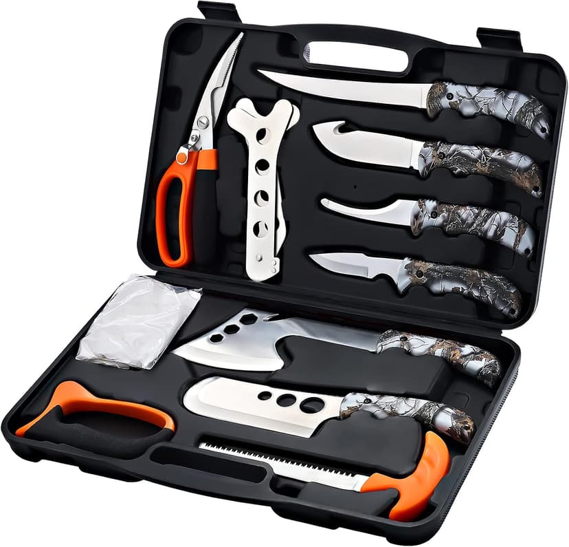 Portable Butcher Game Processor Set, 12 Pieces KNINE OUTDOORS Hunting Deer Knife Set Field Dressing Kit B099QTQ98L