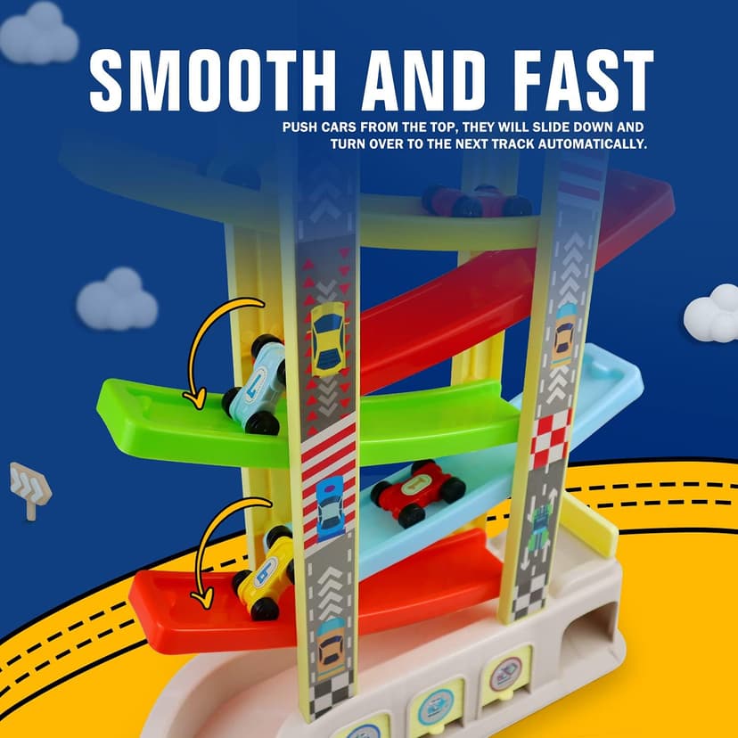 Race Track with Garages and Parking Lots, Car Toys Birthday Gift for Boys Girls Age 18+ Months, Preschool, Fine Motor Skills Montessori Toys for 2 3 Year Old Boys Toddlers, Car Ramp Toys with 6 Cars B08ZN3W7DV
