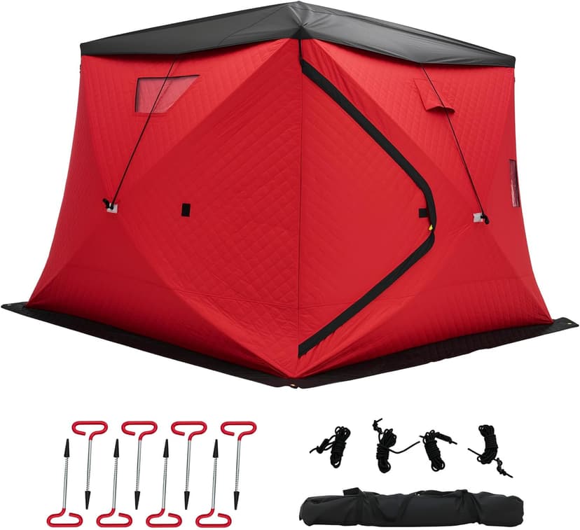 Albott Insulated Pop-Up Ice Fishing Tent, Ice Shanty with Oxford Fabric, Waterproof Rain Cover, Chimney Vent, Anchors, Ropes, Carry Bag, Insulated and Warm Large Fishing Area