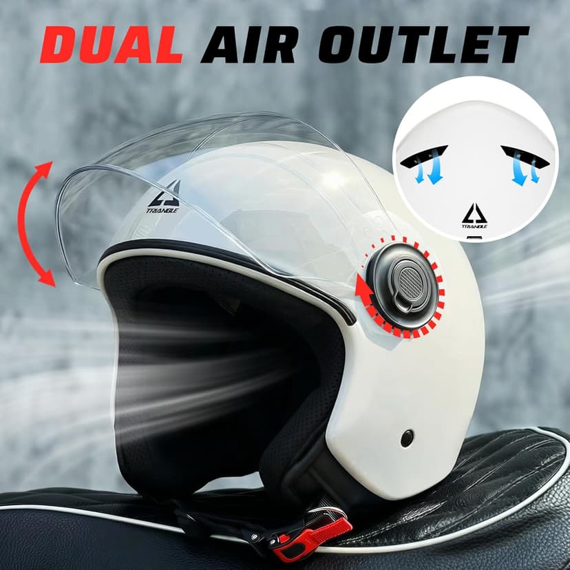 TRIANGLE Open Face Motorcycle Helmet Retro 3/4 Helmets with Clear Visor for Men Women DOT Approved