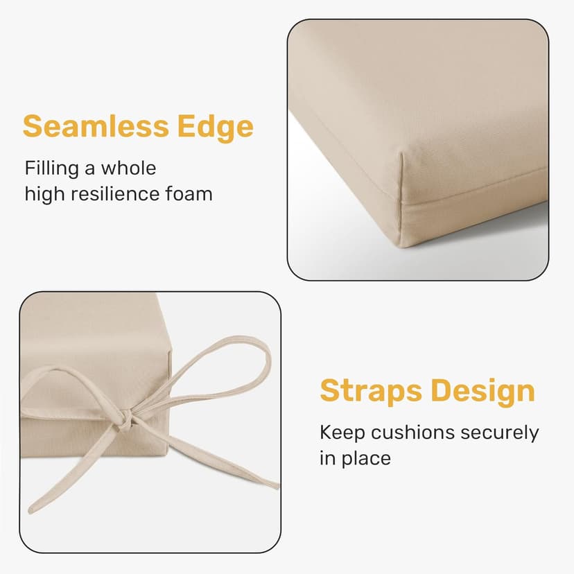 UNIKOME Outdoor Chair Cushions Pack of 4, Water Resistant Patio Cushions with Ties, High Density Sponge Filling Square Corner Seat Cushions for Outdoor Furniture, 18.5"*16"*3", Beige