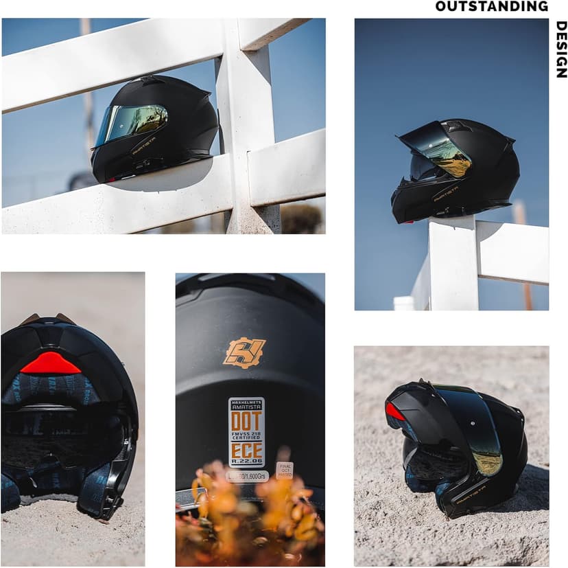 HAX Amatista Modular Flip-Up Dual Visor Motorcycle Helmet - DOT/ECE Approved, Lightweight, Comfortable, and Stylish Helmet for Men and Women (Matte Black XXL)