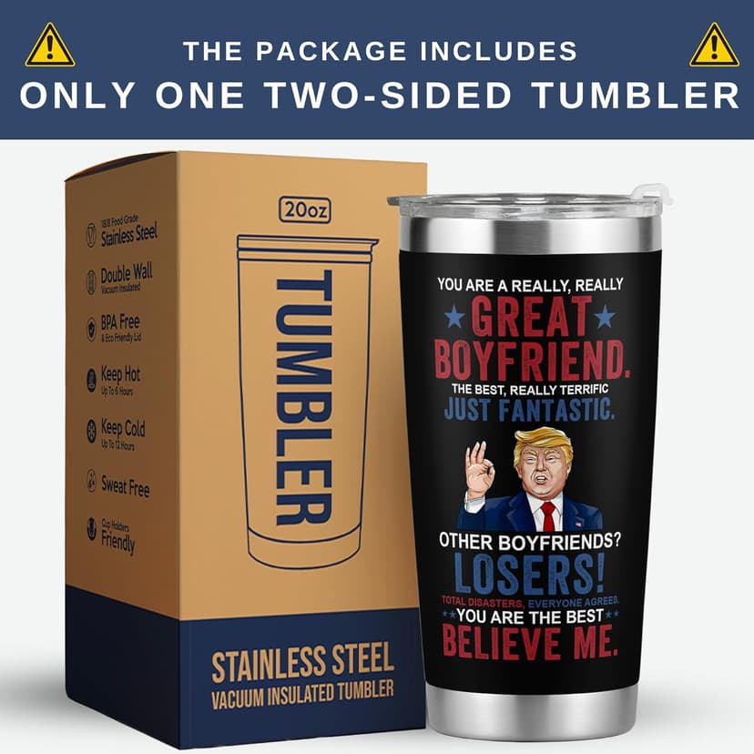 Gifts for Boyfriend, Him - Anniversary, Birthday, Christmas Boyfriend Gifts from Girlfriend - Romantic Love Couple Gift for Him from Her - Ideas for Couples - 20 Oz Stainless Steel Tumbler