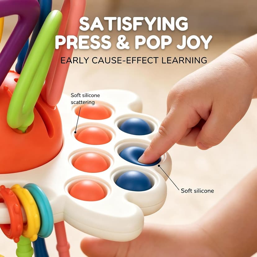 Silicone Teething and Car activities, Baby Shower Gifts for Infant 6-12 Months, 1 Year Old Boy and Girl Montessori Pull String Sensory Toy for Toddlers B0GZ3TLLZM