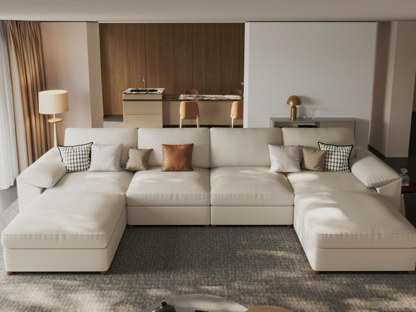 EASE MOOSE Oversized Modular Sectional Sofa,Leather Sectional Couch with Deep Seat,Extra Large U Shaped Couch,Faux Leather Material Sofa Modern Comfy Scratch Resistant,Beige