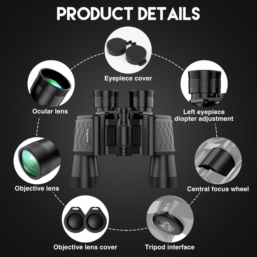 Sogries 10x50 Binoculars for Adults High Powered Waterproof Compact Binoculars for Bird Watching Travel Low Light Vision Hunting Stargazing Concert Sports Long Range Birding Binocular Gift for Him