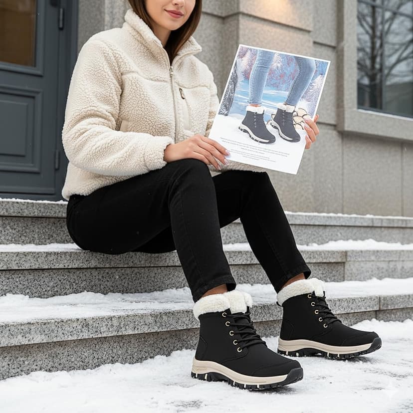 KVOW Women's Waterproof Insulated Winter Hiking Boots,Cute Snow Boots for Women Warm Comfortable Anti-Slip Ankle Boots for Outdoor Work,Walking & Cold Weather