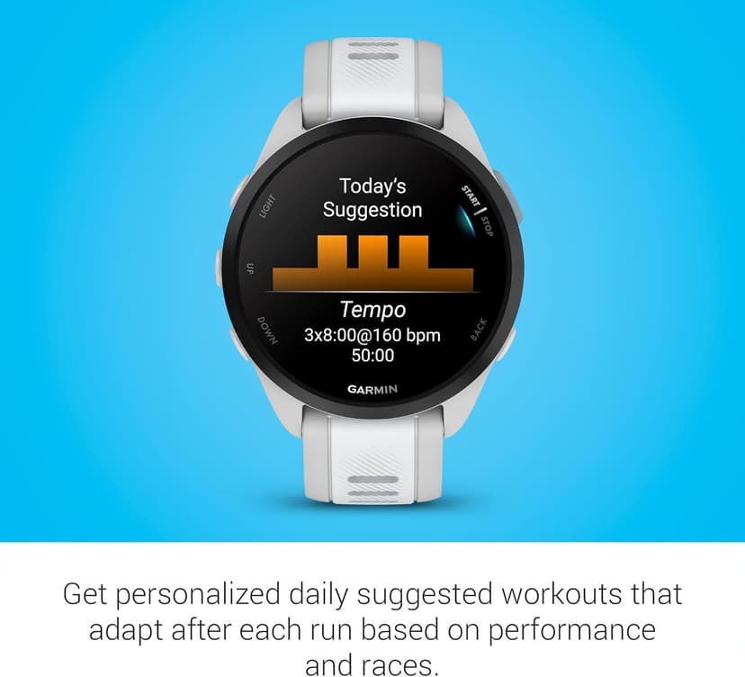 Garmin Forerunner 165, Running Smartwatch, Colorful AMOLED Display, Training Metrics and Recovery Insights, Whitestone