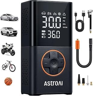For Car Tires, Bikes, Motorcycles and Balls; Auto Shut-off, Digital Display Pressure Gauge, Fast Inflation, LED Light AstroAI L7 Tire Inflator Portable Air Compressor,150 PSI Cordless Bike Pump B0CS3B7MD8