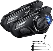JESIMAIK Motorcycle Helmet Bluetooth Headset, 10 Way 2KM Helmet Communication System, Multitasking Audio Motorcycle Intercom, 2 Mics&40mm Speaker (2 Pack)