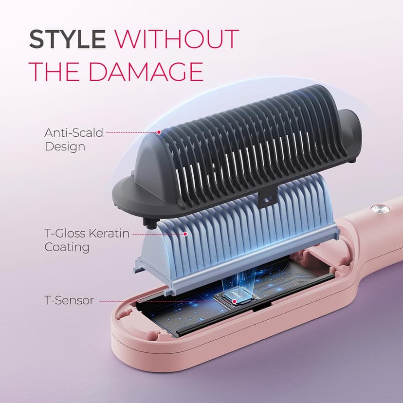 20s Fast Heat, 5 Temp Settings & Anti-Scald, Perfect for Professional Salon at Home, Sakura Pink TYMO Ring Hair Straightener Brush, 2-in-1 Straightening Brush & Hot Comb B07RLTPSLB