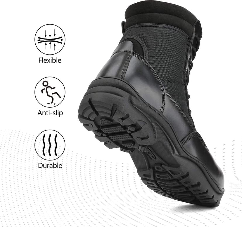 NORTIV 8 Men's Military Tactical Work Boots Side Zipper Leather Motorcycle Combat Boots Trooper