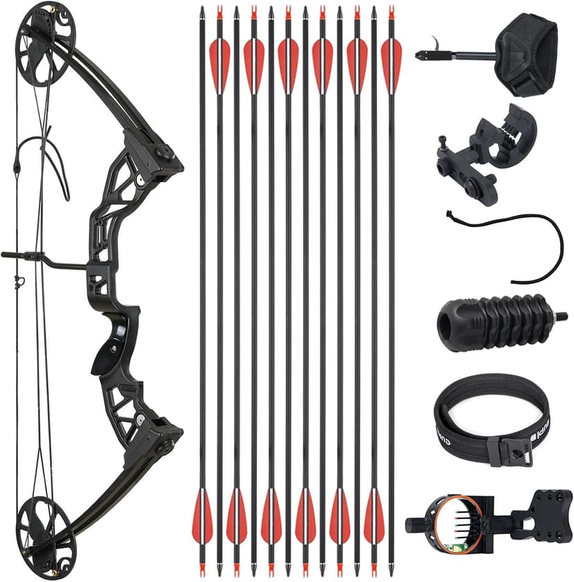Ready to Hunt Compound Bow Package for Adults，20-70 Lbs Draw Weight, No Bow Press Needed,19”-30” Draw Length,Right Hand Archery Compound Bows Draw Weight Adjustable，Hunting Bow Kit for Beginner