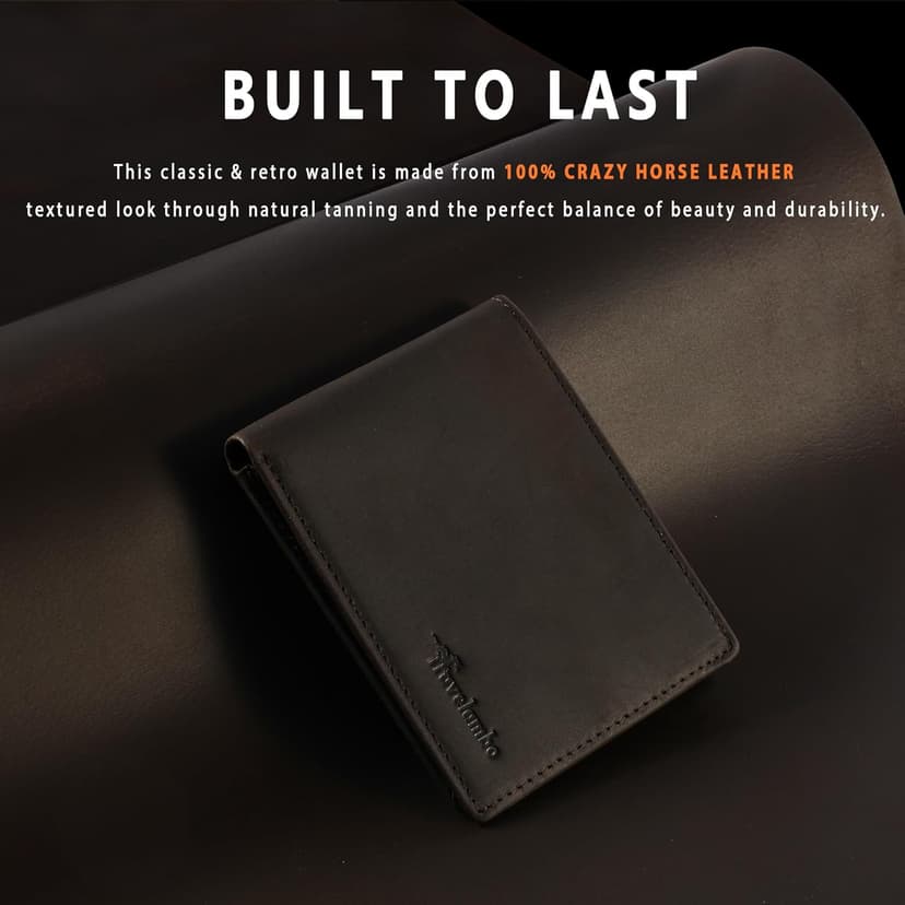 Travelambo Genuine Leather Wallet for Men with Gift Box - Handmade Bifold Stylish - Mens Wallets Rfid Blocking with 2 ID Windows