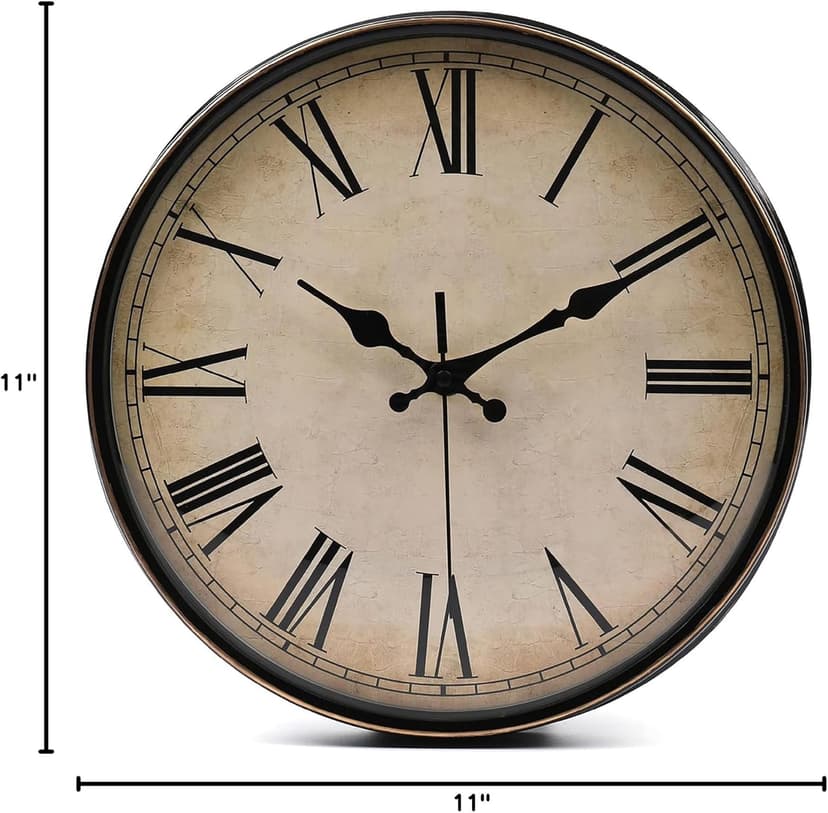 Yesland 11'' Wall Clock - Silent Non Ticking - Quality Quartz Retro Design with Roman Numerals, Easy to Read for Home Office School Clock (Brown)