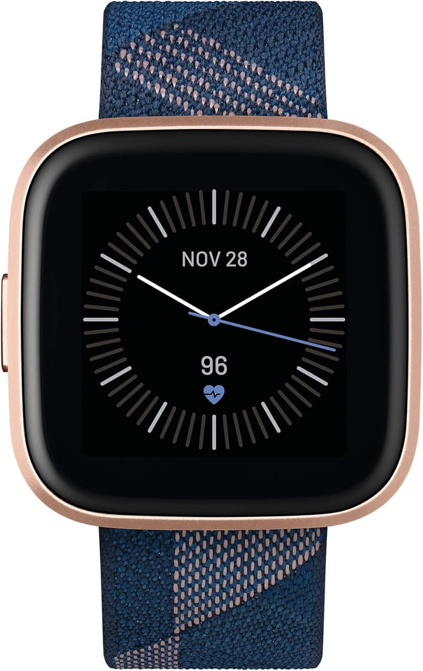 Fitbit Versa 2 Special Edition Health and Fitness Smart Watch with Heart Rate, Music, Alexa Built-In, Sleep and Swim Tracking, Navy and Pink Woven/Copper Rose, One Size (S and L Bands Included), 2.3