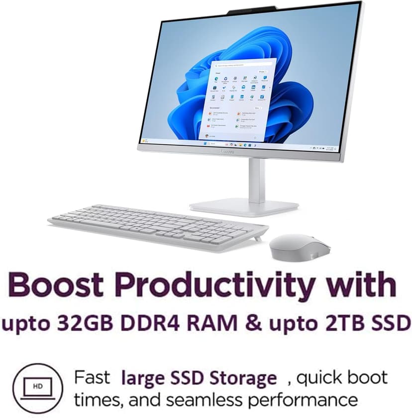Lenovo 24" FHD All-in-One Desktop Computer for Home & Office, Intel Processor, 16GB RAM, 1TB Storage(512GB SSD & 512GB Portable HDD), WiFi 6, HDMI, Business AIO, Wireless Keyboard & Mouse, Win11