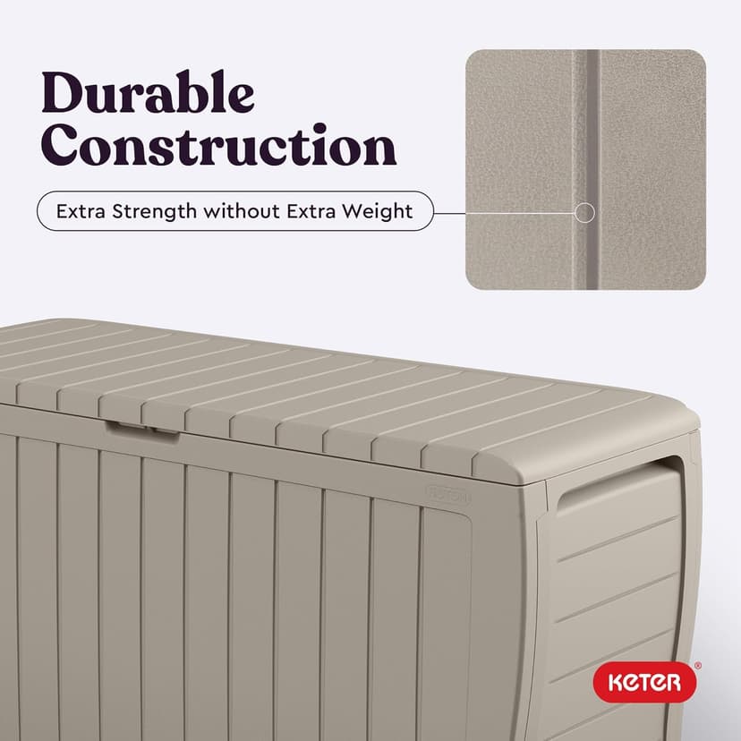 Keter Marvel Plus 71 Gallon Resin Outdoor Storage Box for Patio Furniture Cushions, Throw Pillows, Garden Tools and Pool Floats, Beige