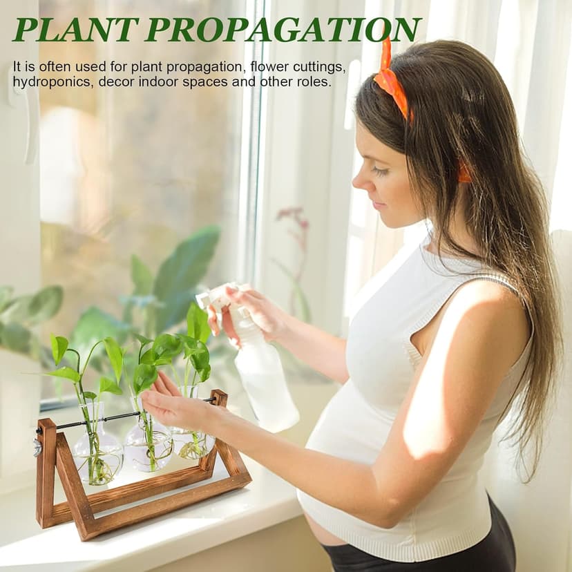Unique Gardening Birthday Gifts for Women Plants Lovers, Home Office Garden Decor Planter - 3 Bulb Glass Vases Renmxj Plant Propagation Station, Plant Terrarium with Wooden Stand B096VDR4TM