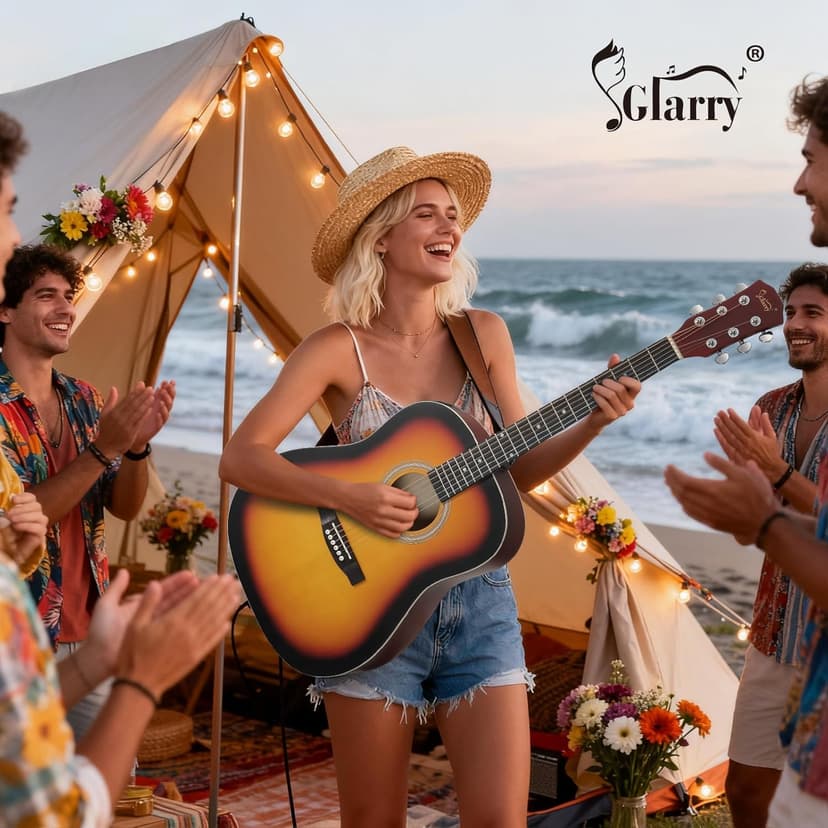 GLARRY 41in Full Size Acoustic Electric Guitar Beginner Kit with 15W Amp, 5-band EQ Dreadnought Design 6 Strings Electric Acoustic Guitar with Bag, Strap, Picks, Strings, Wrench, Sunset Color