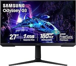 Samsung 27-Inch Odyssey G3 (G30D) Series FHD Gaming Monitor, 1ms, 180Hz, AMD FreeSync, Adjustable Stand, Black Equalizer, Virtual Aim Point, Eye Saver Mode, Flicker-Free, LS27DG302ENXZA