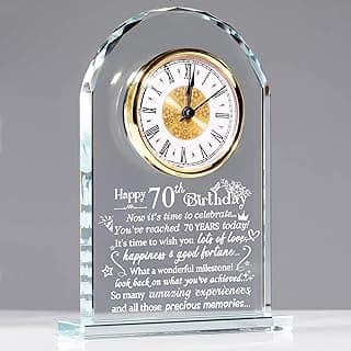 Ornalrist Happy 70th Birthday Glass Clock Gifts for Women, Men - 70 Year Old Birthday Keepsake for Mom, Dad, Parents Home Decor (8.3'' Gift Boxed)