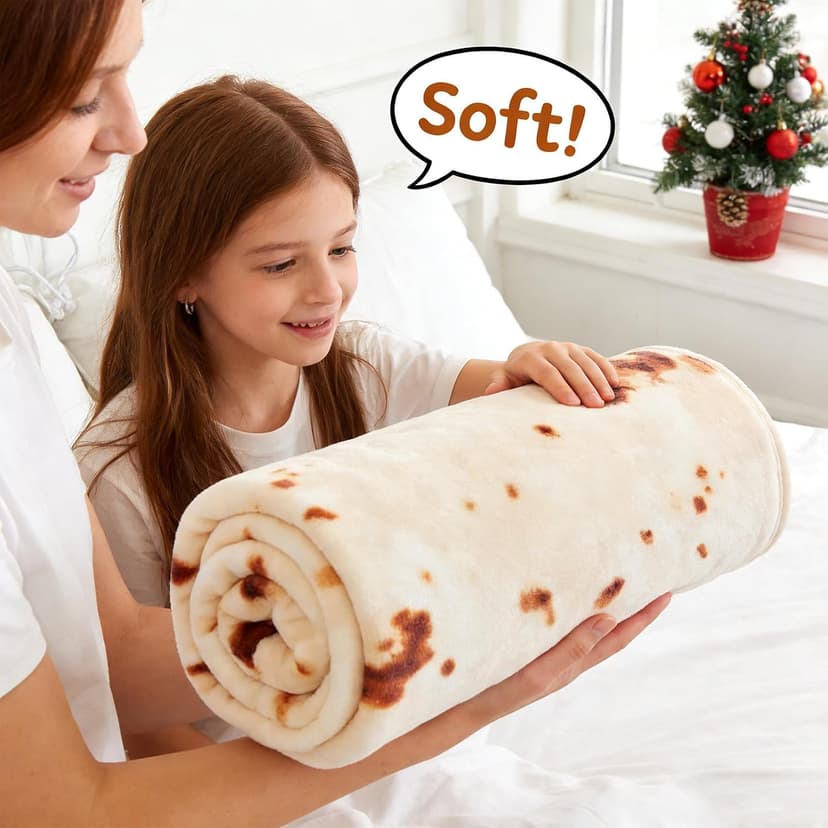 SeaRoomy Burritos Tortilla Blanket, Realistic Food Wrap Blanket Double Sided, Novelty Funny Tortilla Round Giant Soft Blankets (Beige, 47 inches)