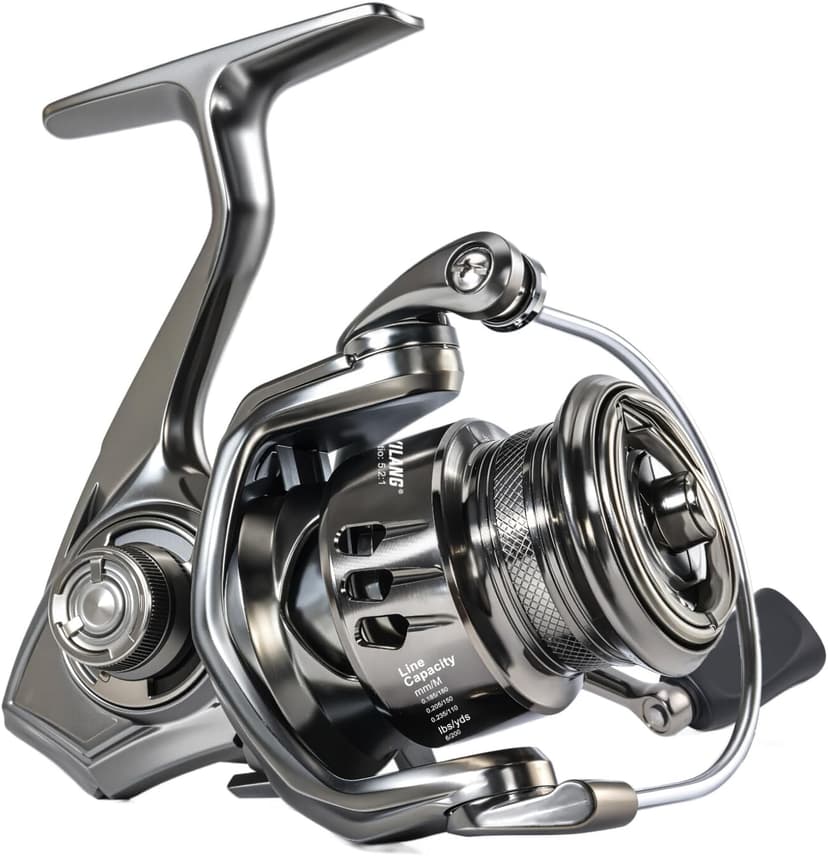 Sougayilang Spinning Reel - 5.2:1 Gear Ratio, 12+1 Bearings Freshwater Saltwater Fishing Reel, Ultra-Smooth CNC Aluminum Spool, Lightweight & Powerful for Bass Trout Salmon