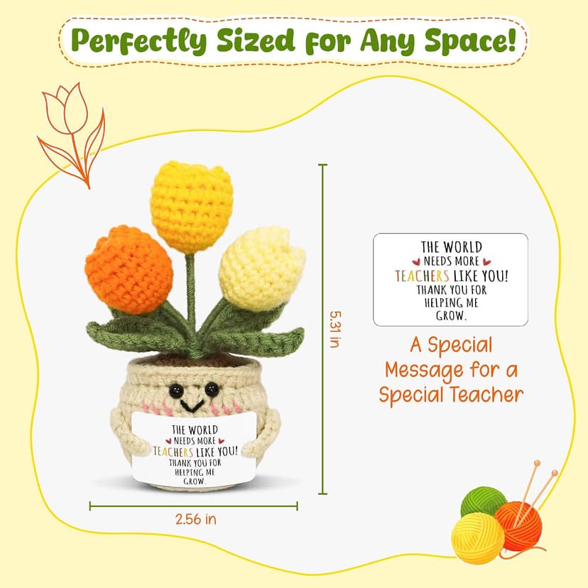 Thank You Gifts for Teachers Women, Daycare Teacher Gifts for Christmas, Emotional Support Crochet Doll, Stocking Stuffers OASSIE Christmas Teacher Gifts for Women - Soft Mini Positive Crochet Tulip B0DWMFPB7L