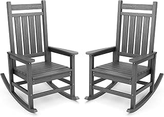SERWALL Outdoor Rocking Chair Set of 2, HDPE Rocking Chairs for Adult, All Weather Porch Rockers for Lawn Garden, Grey